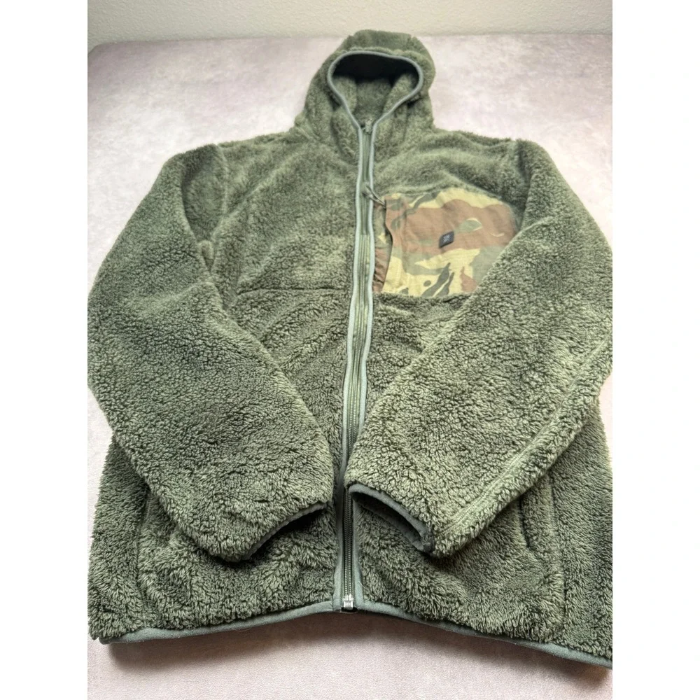 Roark Men M Sherpa Fleece Full Zip Hoodie Olive Green Camo Pocket Jacket Outdoor